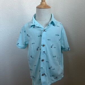 Carter's Light Blue Kids Button Down Shirt with Fish Pattern